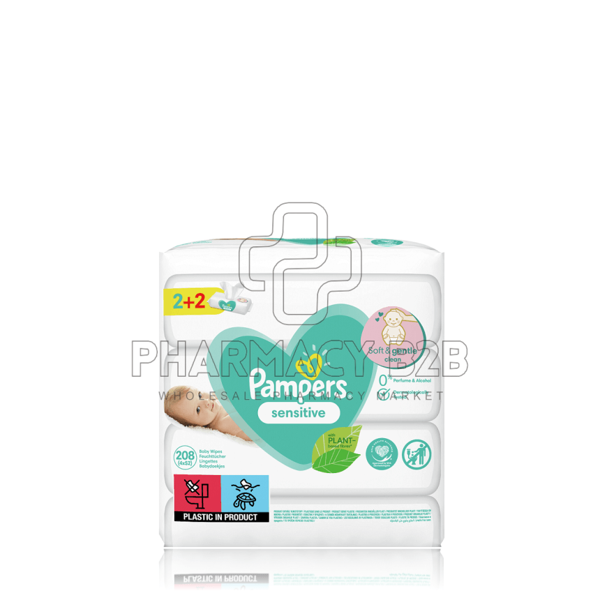 PAMPERS Wipes Sensitive υποαλλεργικά μωρομάντηλα, 4x52 τμχ