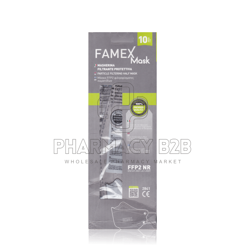 FAMEX MASK FFP2 KN95 FLAT X10 ΓΚΡΙ