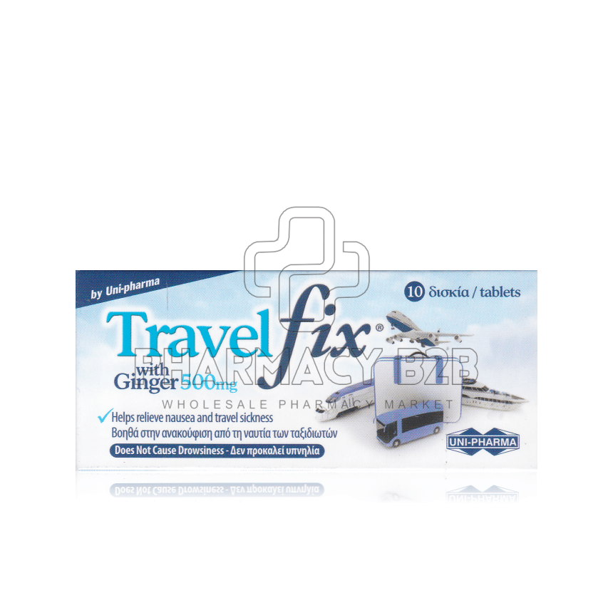 Travelfix with Ginger 500mg Συμπλήρωμα διατροφής για τη ναυτία των ταξιδιωτών x10 δισκία