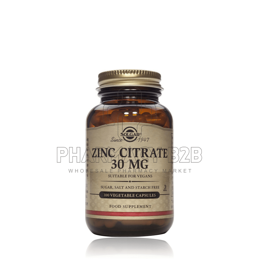 SOLGAR Zinc Citrate 30mg Συμπλήρωμα Κιτρικού Ψευδάργυρου x100 vegetable caps
