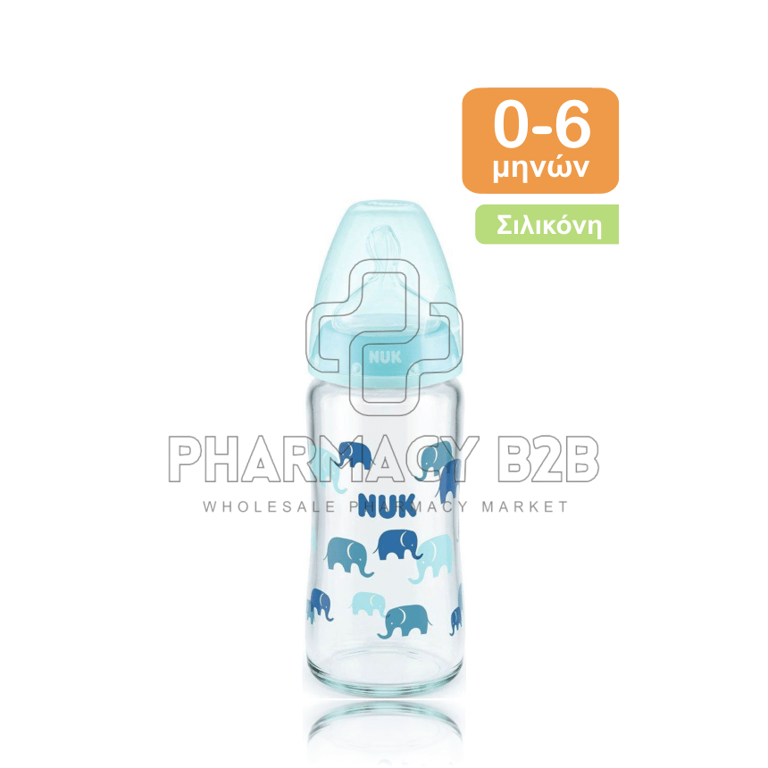 NUK First Choice Plus Μπιμπερό γυάλινο με θηλή σιλικόνης 0-6m 240ml